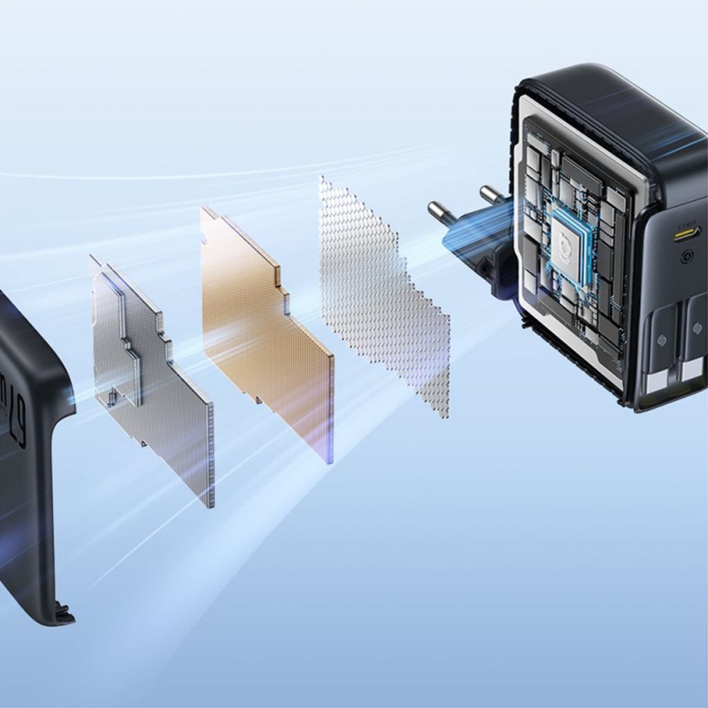 Baseus EnerCore CJ21 Vegglader 67W med Uttrekkbare USB-C-kabler - Svart