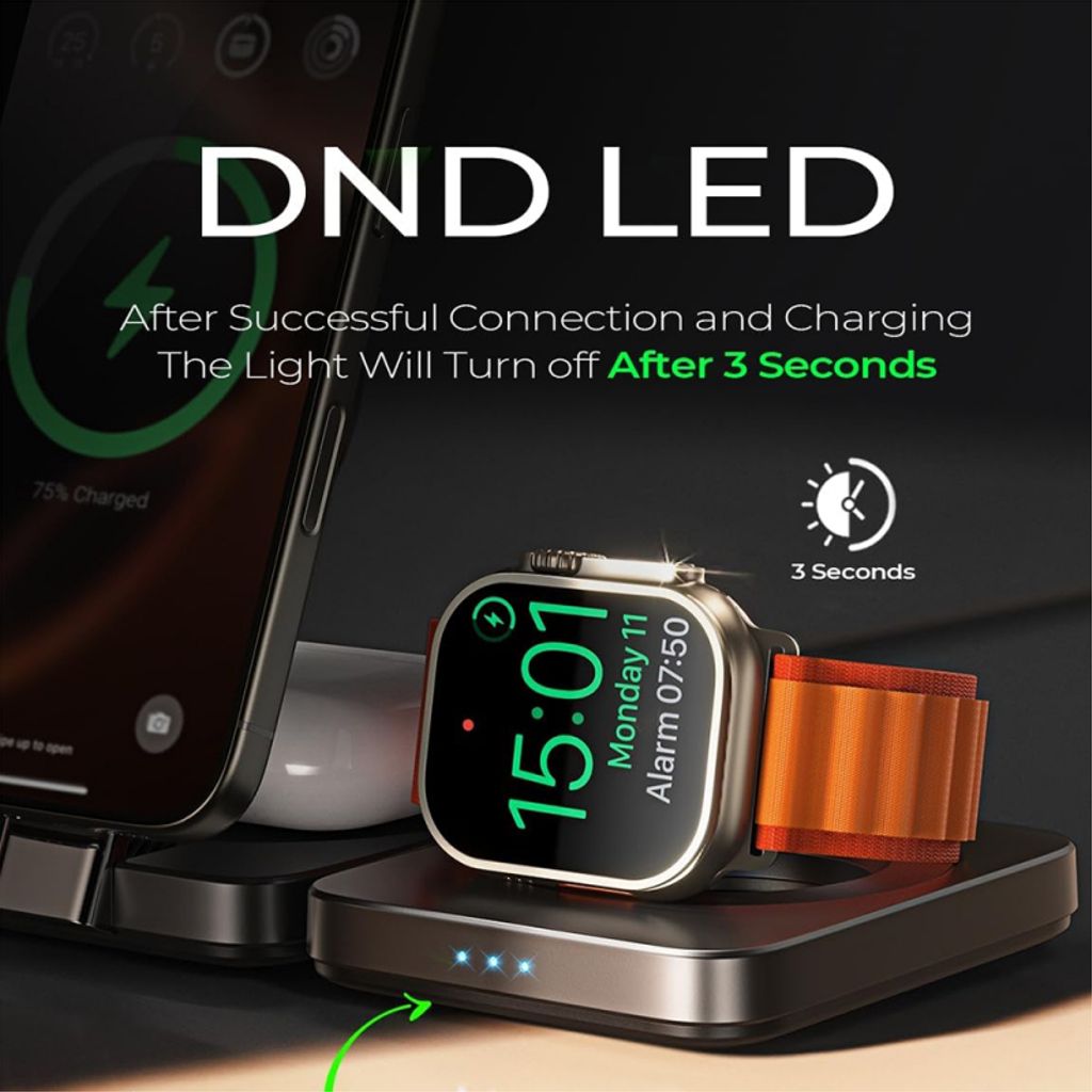 Lisen W103 3-i-1 trådlös laddare för MagSafe/Apple Watch/AirPods – Svart