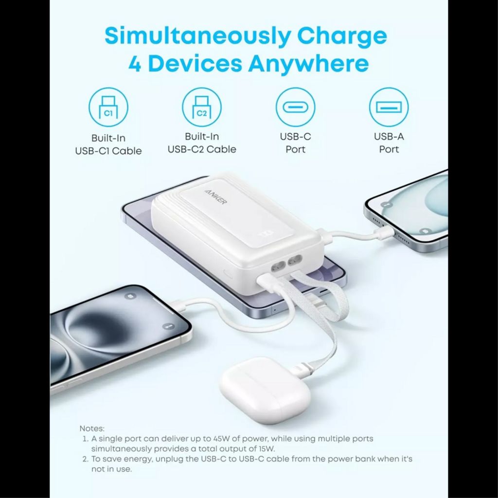 Anker Zolo powerbank 20000mAh med USB-C kablar – svart