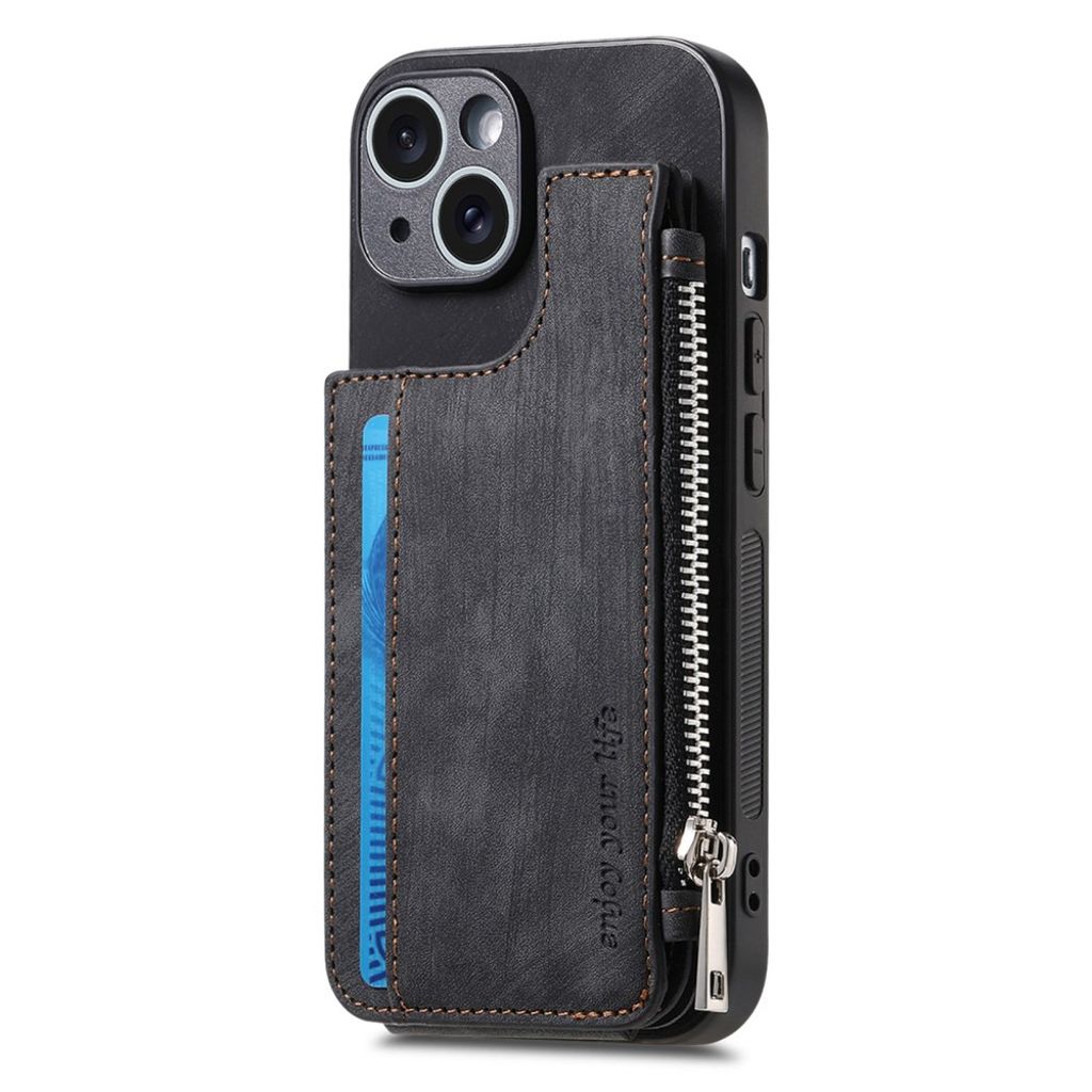 iPhone 14 Kuori Kortinpidike/Jalusta - Musta