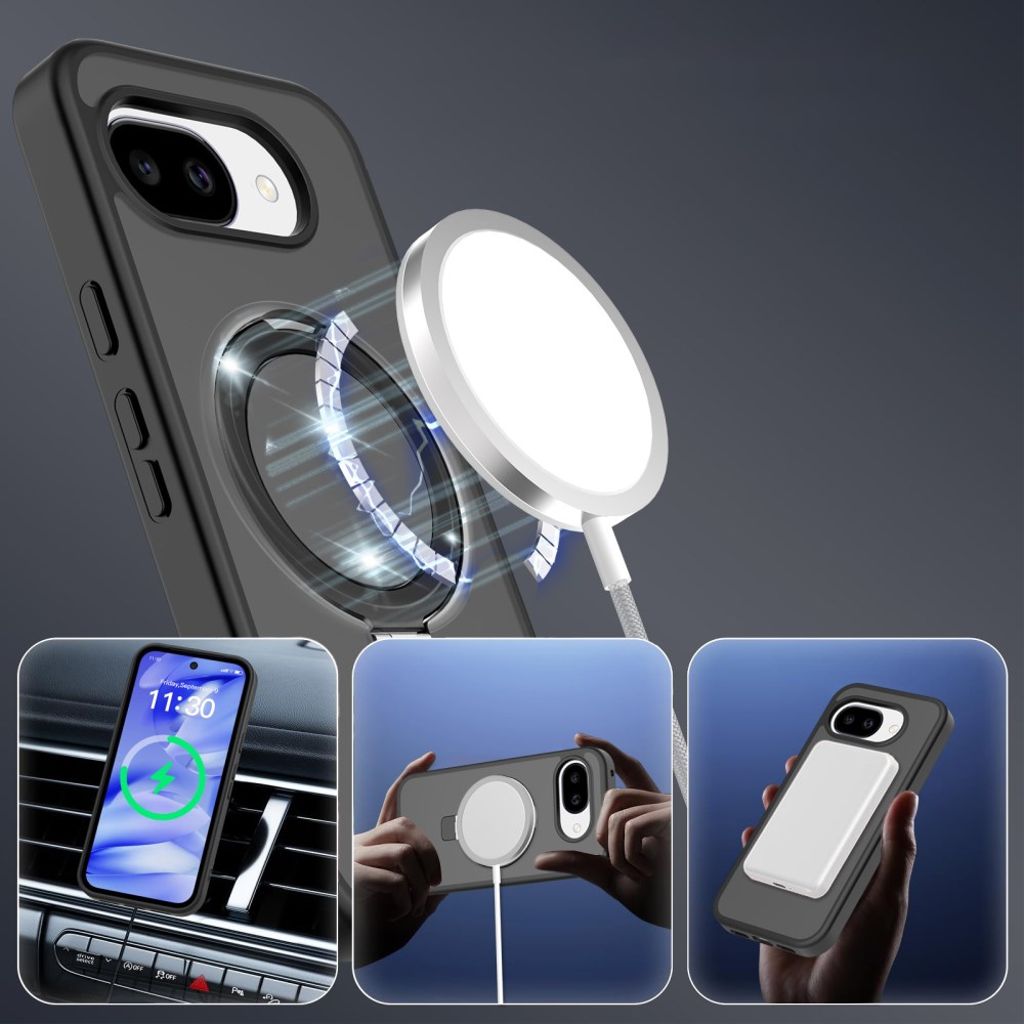 Google Pixel 10a Silikon MagSafe Skal med Ringhållare - Svart