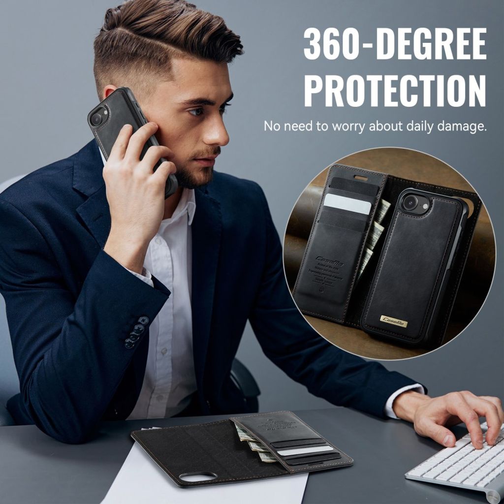 CASEME C49 MagSafe Compatible Wallet Cover for iPhone 16e – Black