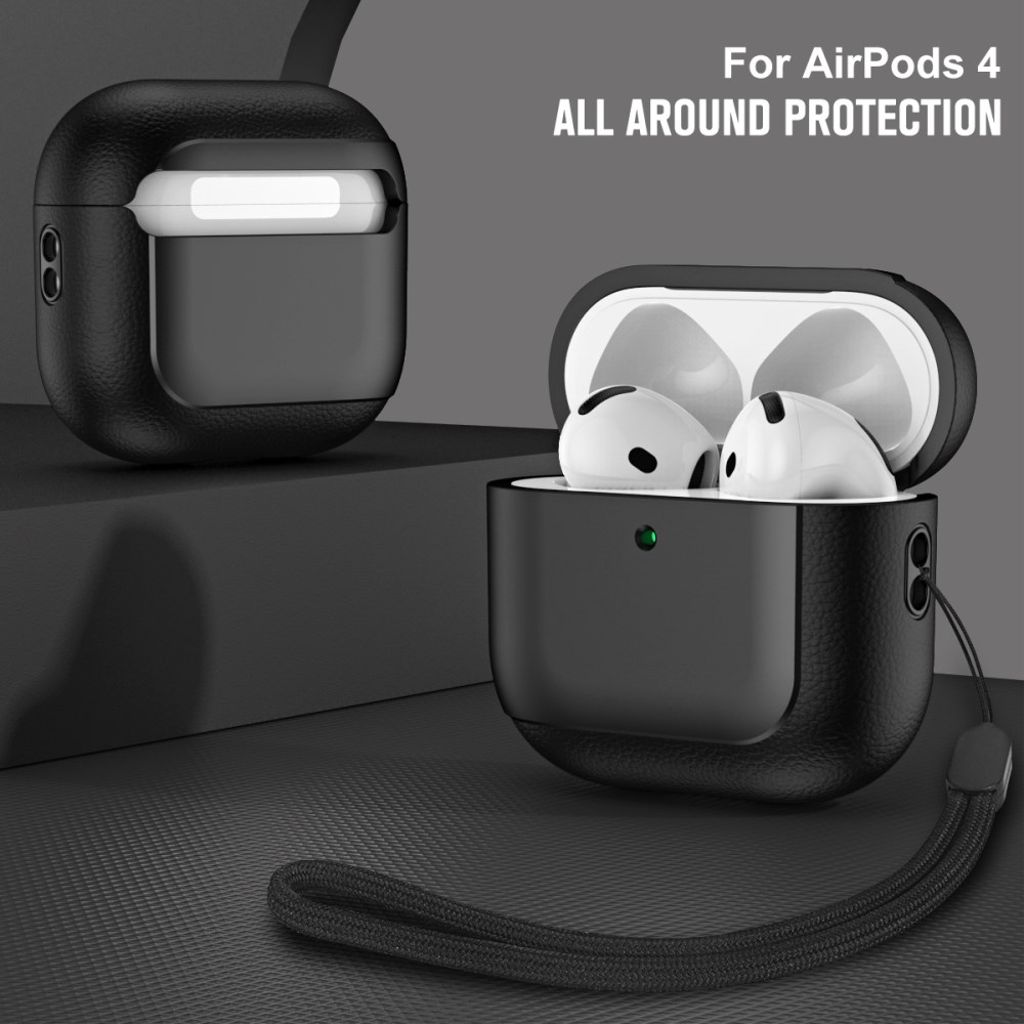 AirPods 4 TPU Skal Stötsäker med Bärrem - Svart