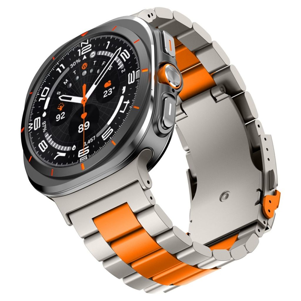Samsung Galaxy Watch Ultra2/Ultra 47mm Klokkereim Titan – Grå/Oransje