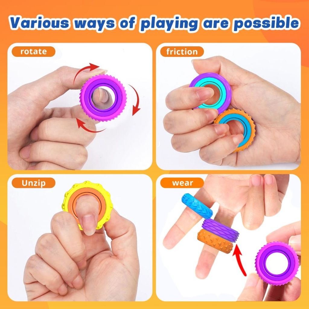 Sensoriska silikonringar för barn – stresslindrande fingerleksak, 6-pack 