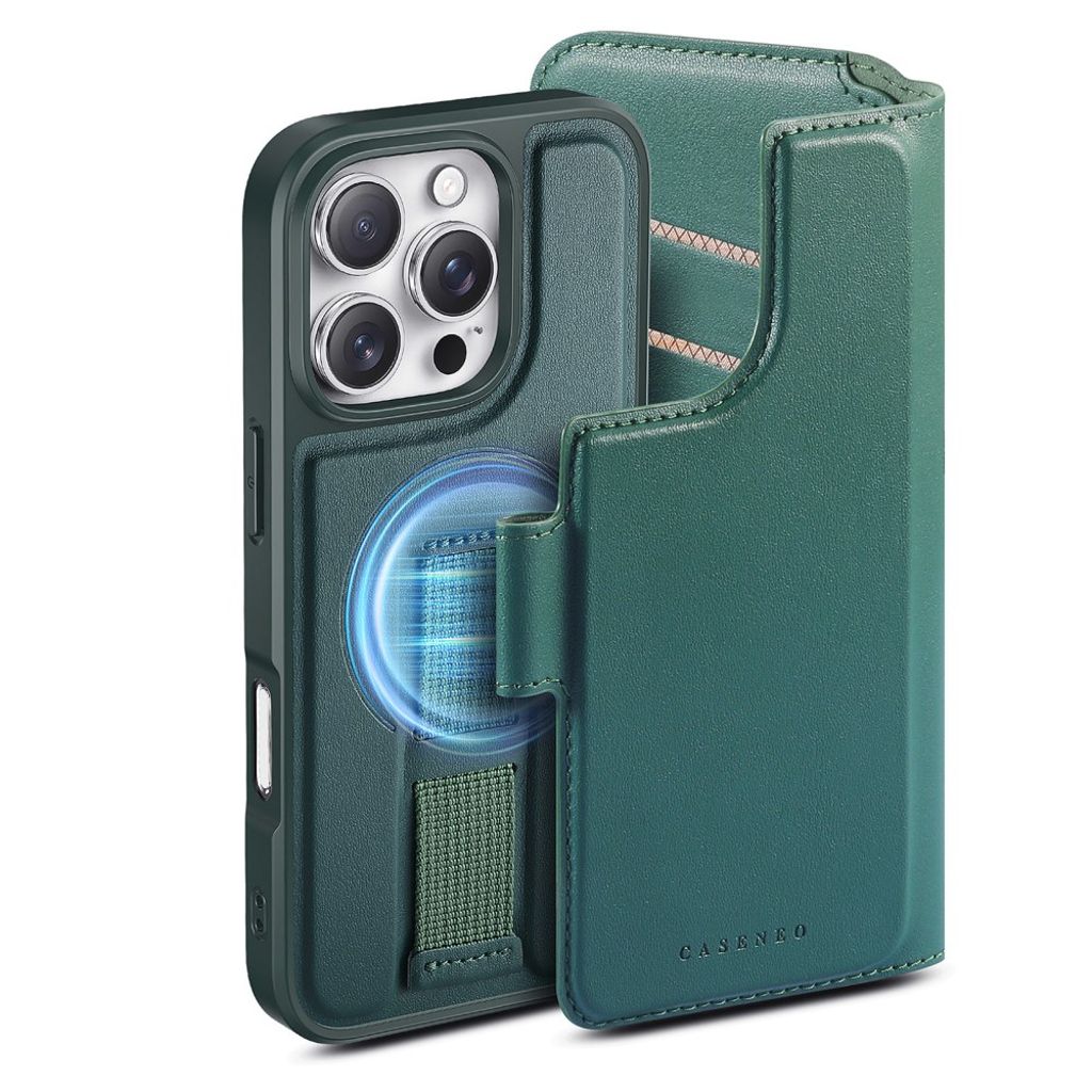 CASENEO iPhone 16 Pro Max Magnetic Wallet Cover RFID Blocking – Green