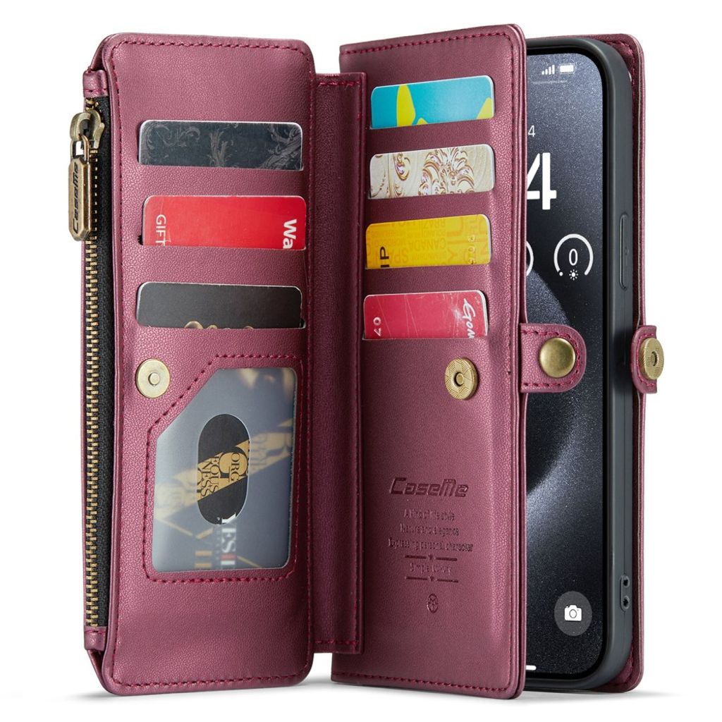 CASEME iPhone 15 Pro Max Fodral med 10 Kortfack - Röd