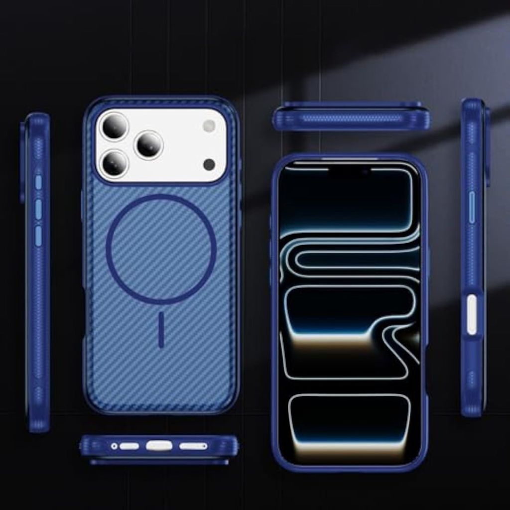 iPhone 18 Pro Max/17 Pro Max MagSafe-kompatibelt Karbonfiberdeksel – Blå