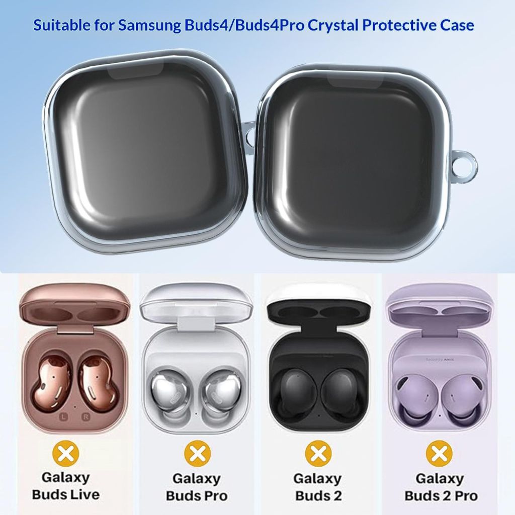 Samsung Galaxy Buds4/Buds4 Pro Kuulokkeet TPU Kuori Metallikoukulla - Läpinäkyvä