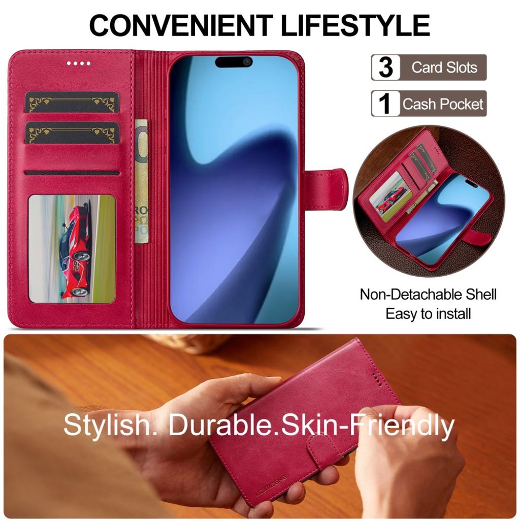 LC.IMEEKE iPhone 17 Air Pung-etui med Stander – Lyserød