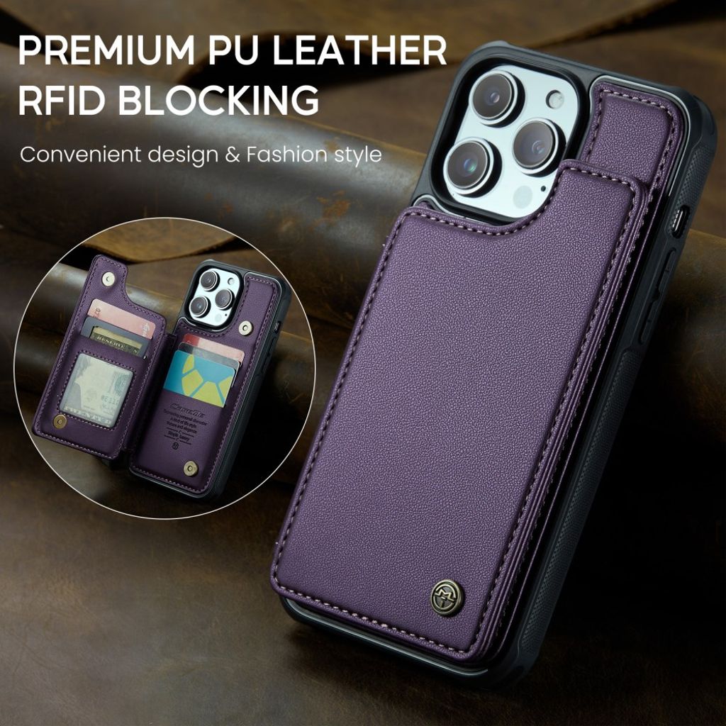 CASEME iPhone 14 Pro Max Wallet Case RFID Blocking - Purple