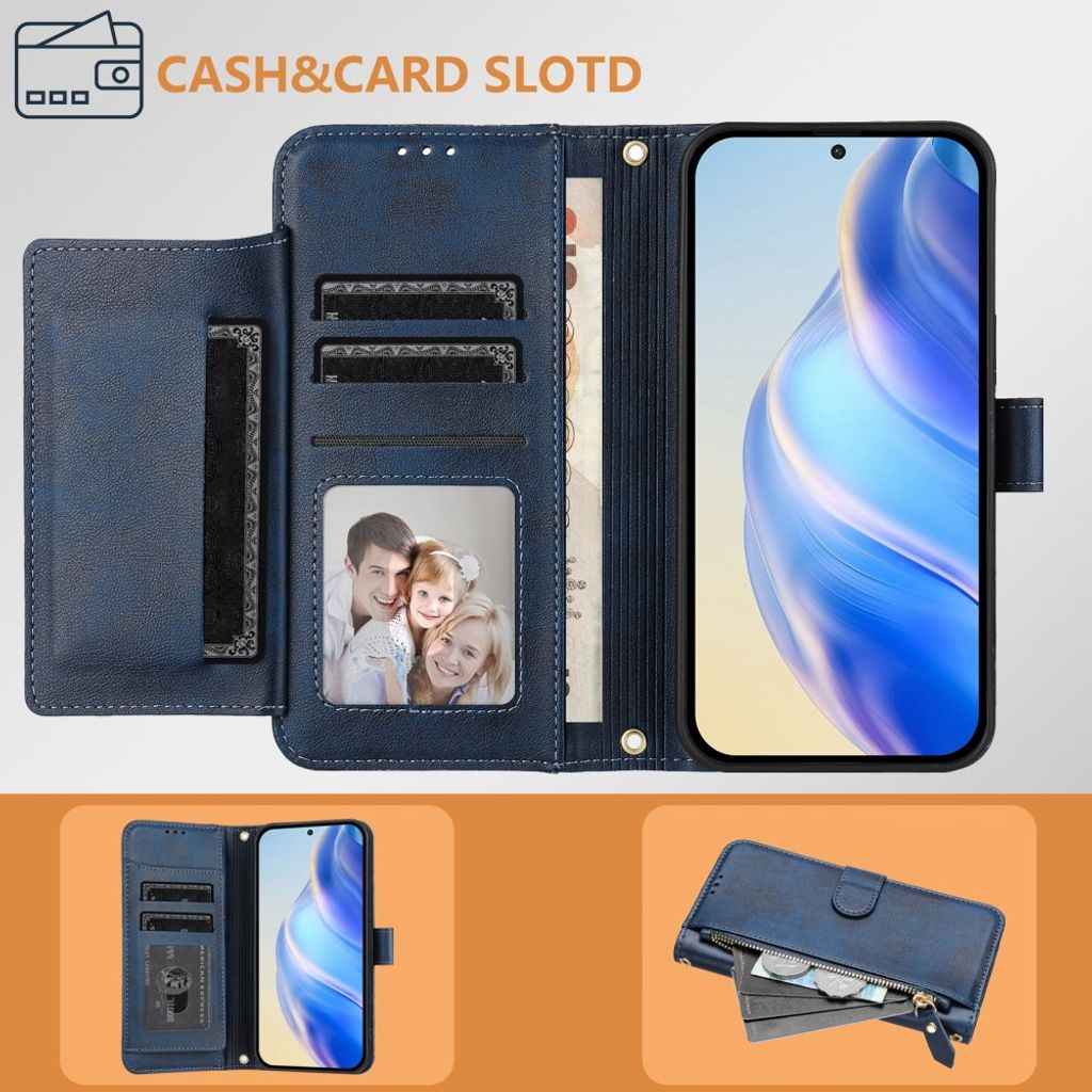 Xiaomi 17T Pro Lompakkokotelo vetoketjulla - Sininen