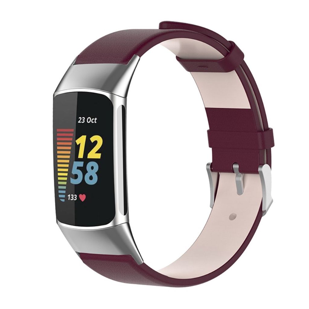 Fitbit Charge 6/5 Kellonranneke, Nahkaa - Punainen