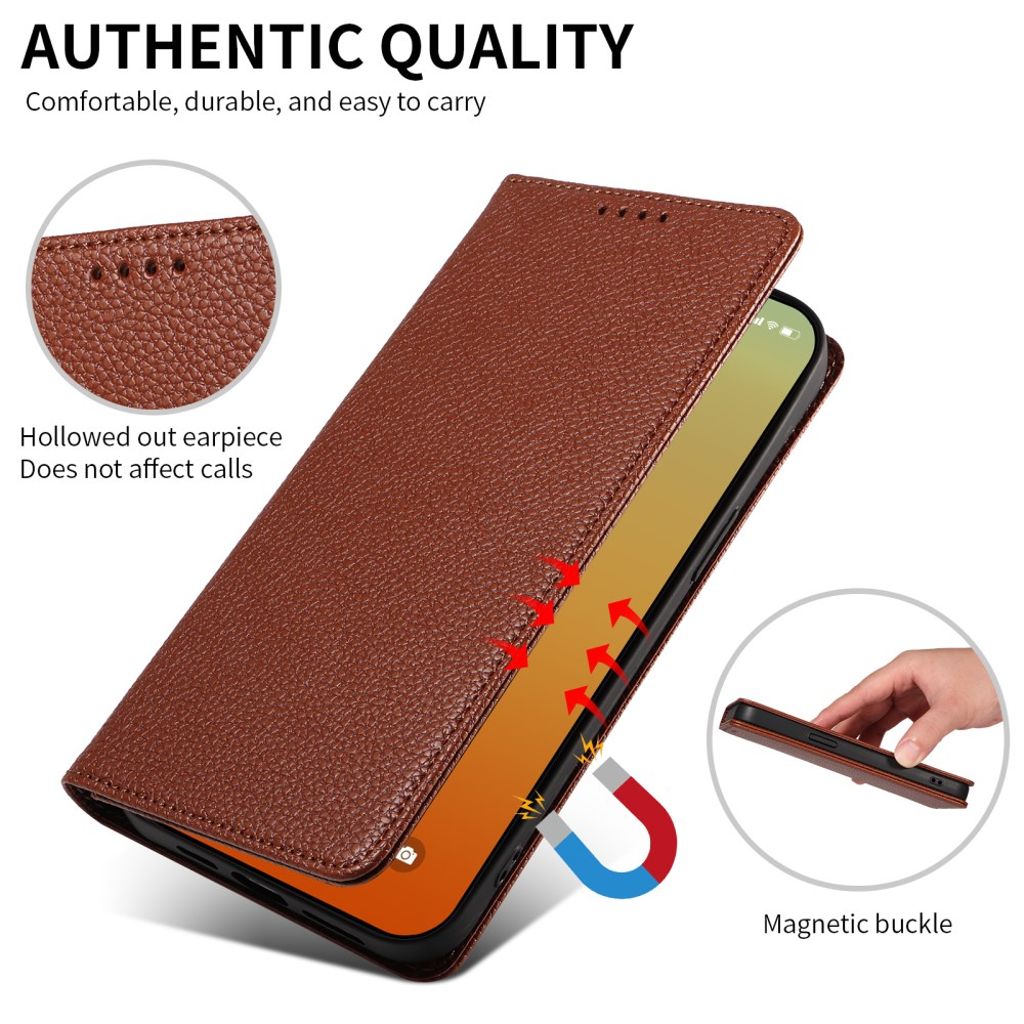 iPhone 14 Pro Wallet Cover RFID Blocking Stand - Brown