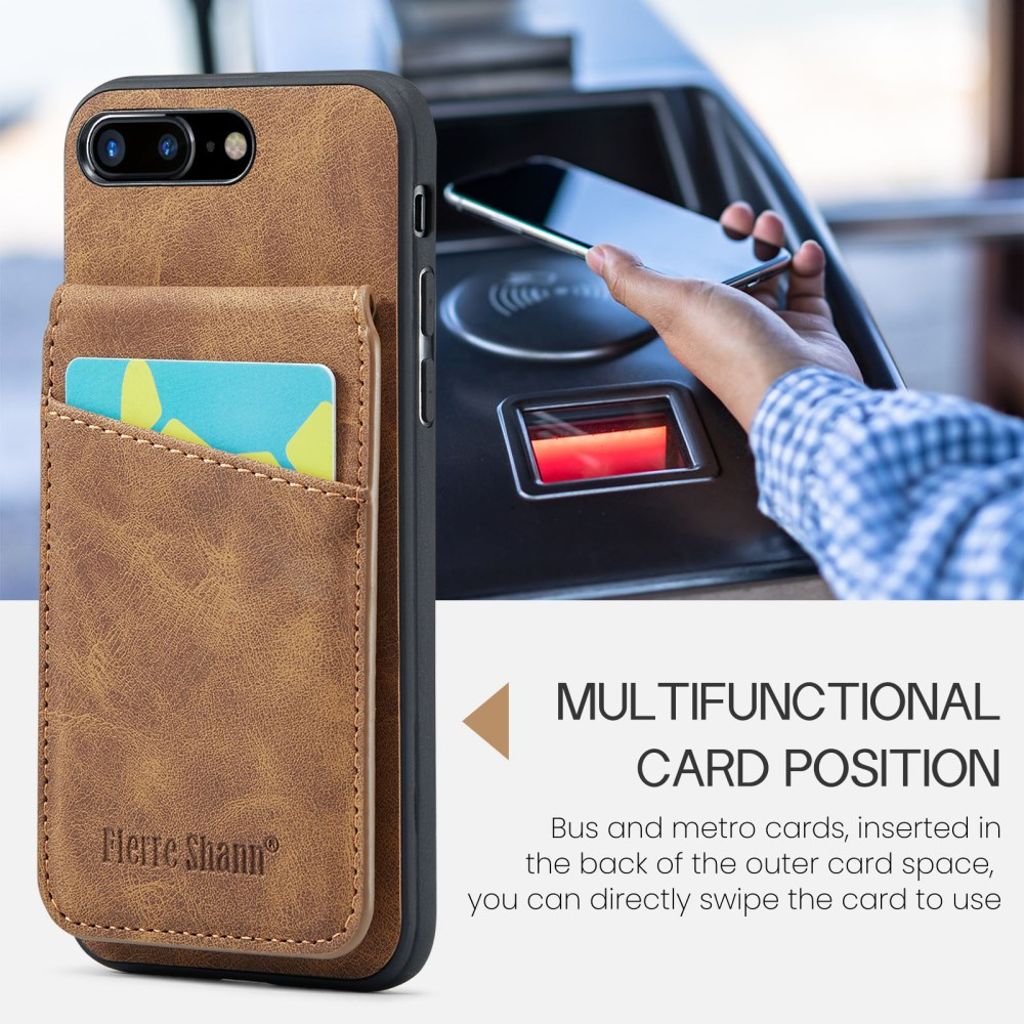 FIERRE SHANN iPhone 7 Plus / 8 Plus Cover med Kortplads - Brun