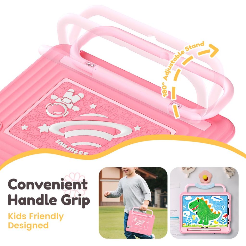 Lasten kuori jalustalla iPad Airille/Prolle 11" - Vaaleanpunainen