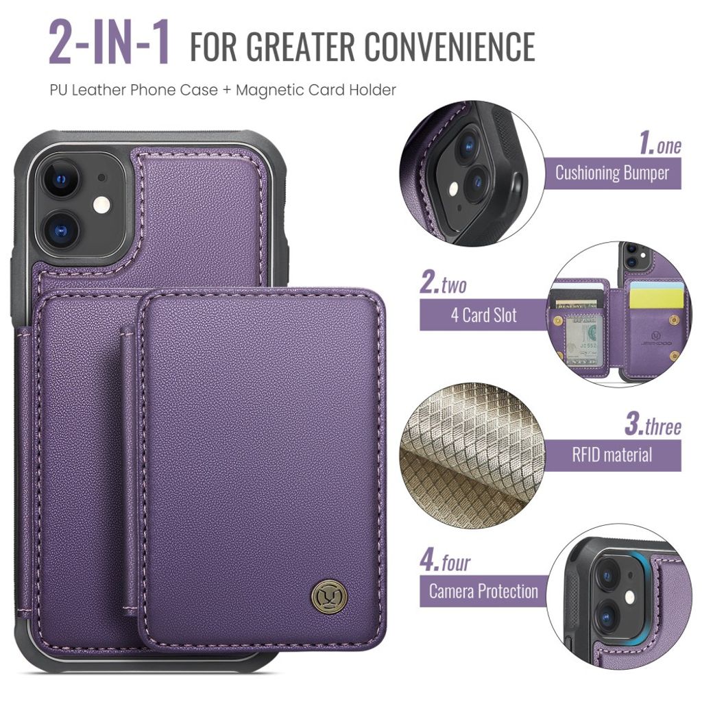 Jeehood iPhone 11 Skal med Avtagbar Magnetisk Kortväska – Lila