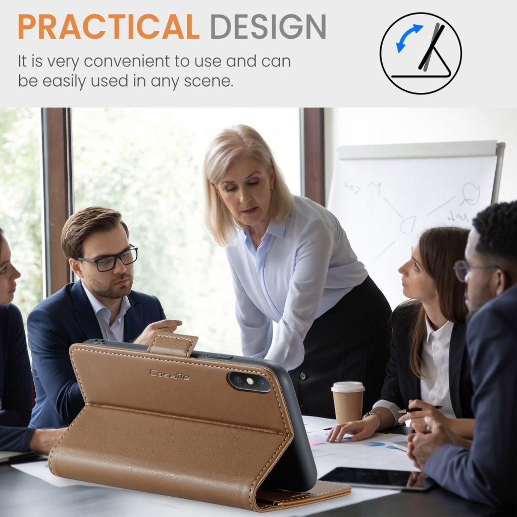 CASEME iPhone XS Max Pungetui m. 3 Kortplads & RFID-blokering – Brun