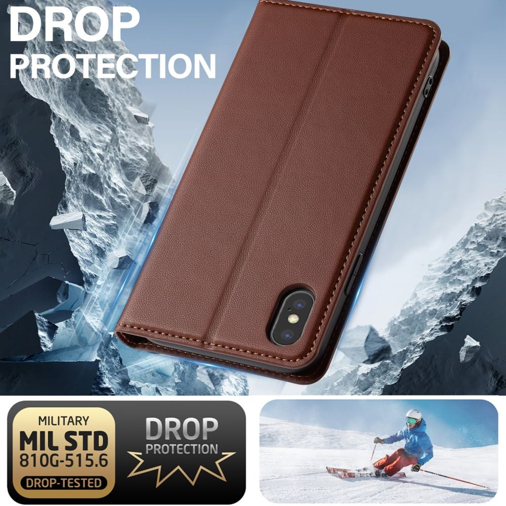 LC.IMEEKE iPhone XS Max Pungetui med Kortholder og Stativ – Brun