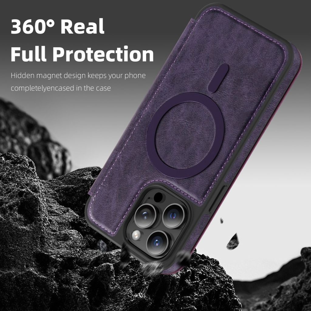 iPhone 14 Pro Max Wallet Cover MagSafe Compatible - Dark Purple