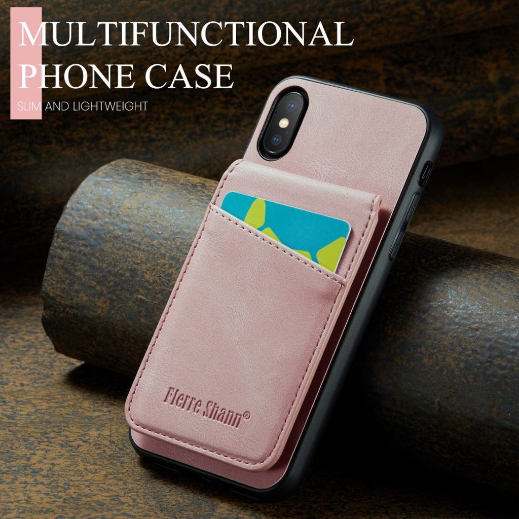 Fierre Shann iPhone XS Max Pungcover med Stativ og Kortholder – Lyserød