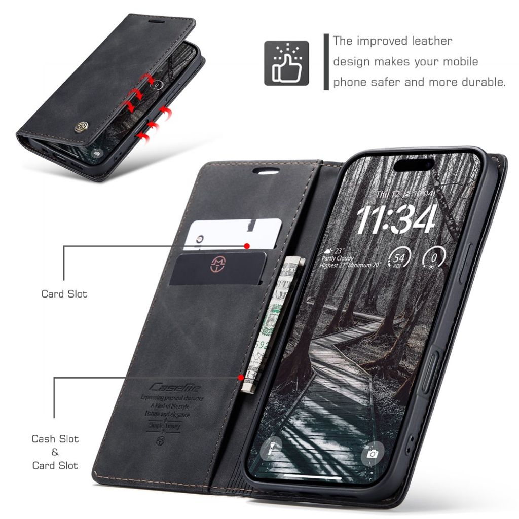 CASEME iPhone 17 Pro Max Lommeboketui med Kortspor - Svart
