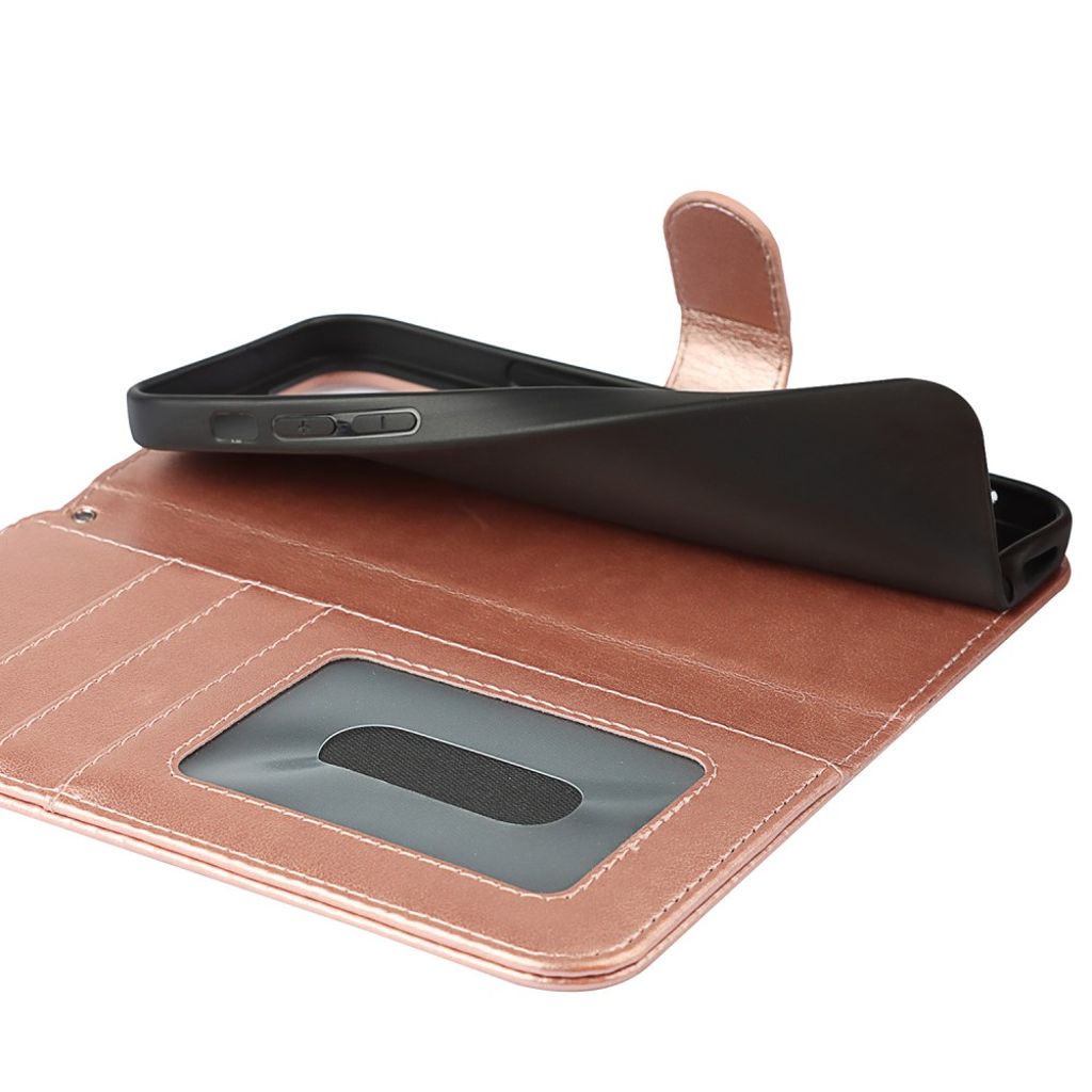 iPhone 14 Plus Lommeboketui PU-lær Stativ - Rose gull