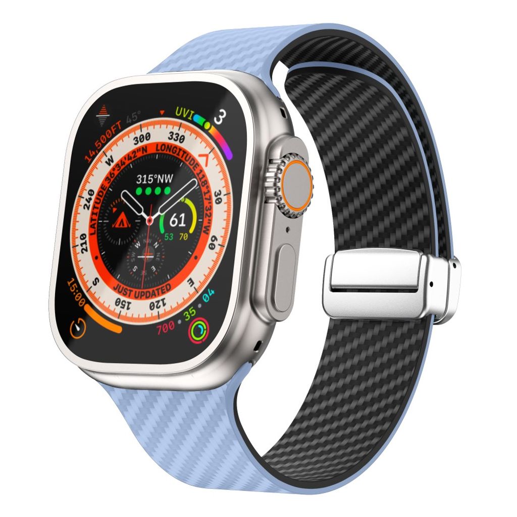 Apple Watch 49 / 46 / 44 / 42mm Klockarmband kolfibertextur - Ljusblå/Svart