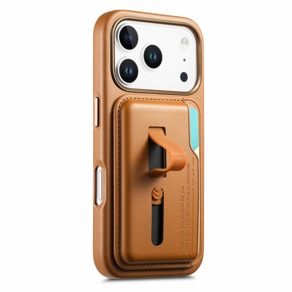 iPhone 18 Pro Max/17 Pro Max Magsafe-deksel med avtakbar kortholder og fingerstropp – brun