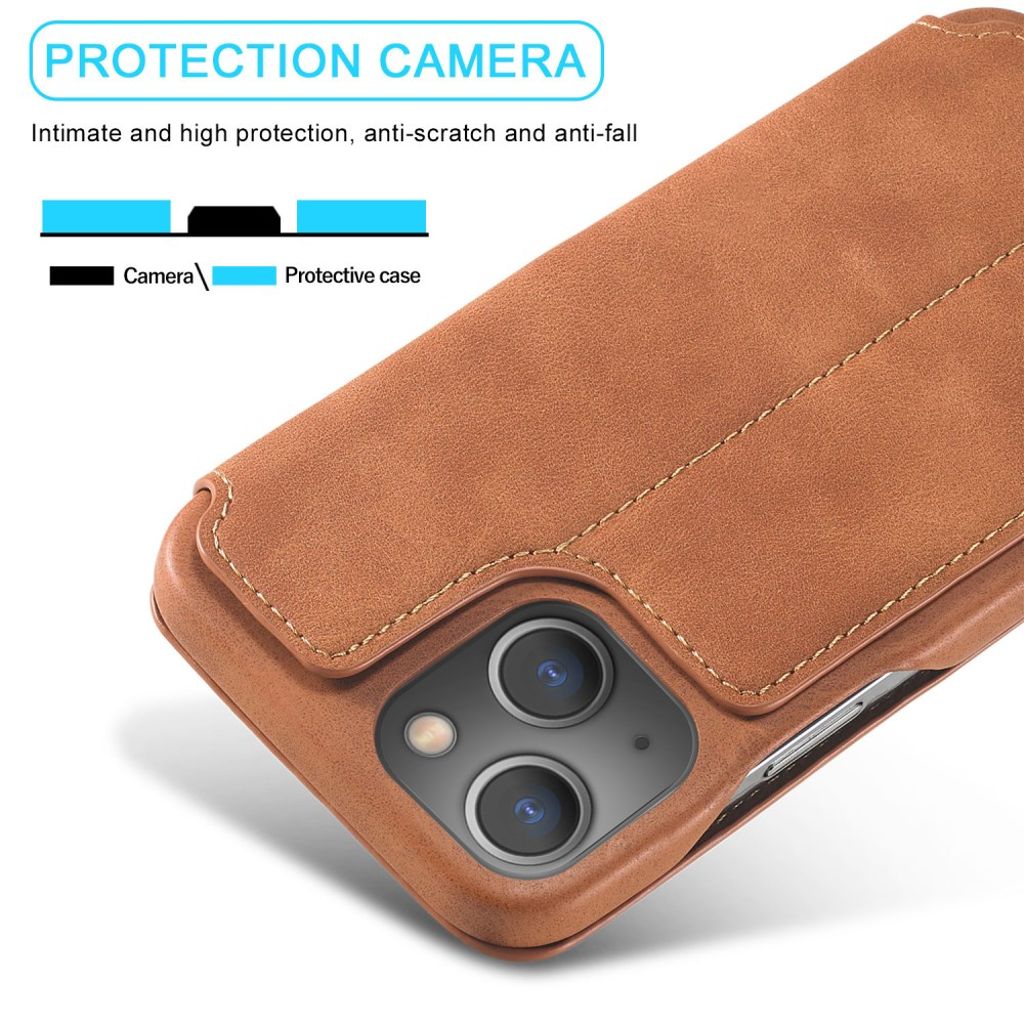 LC.IMEEKE iPhone 15 Wallet Cover Stand/Card Holder - Brown