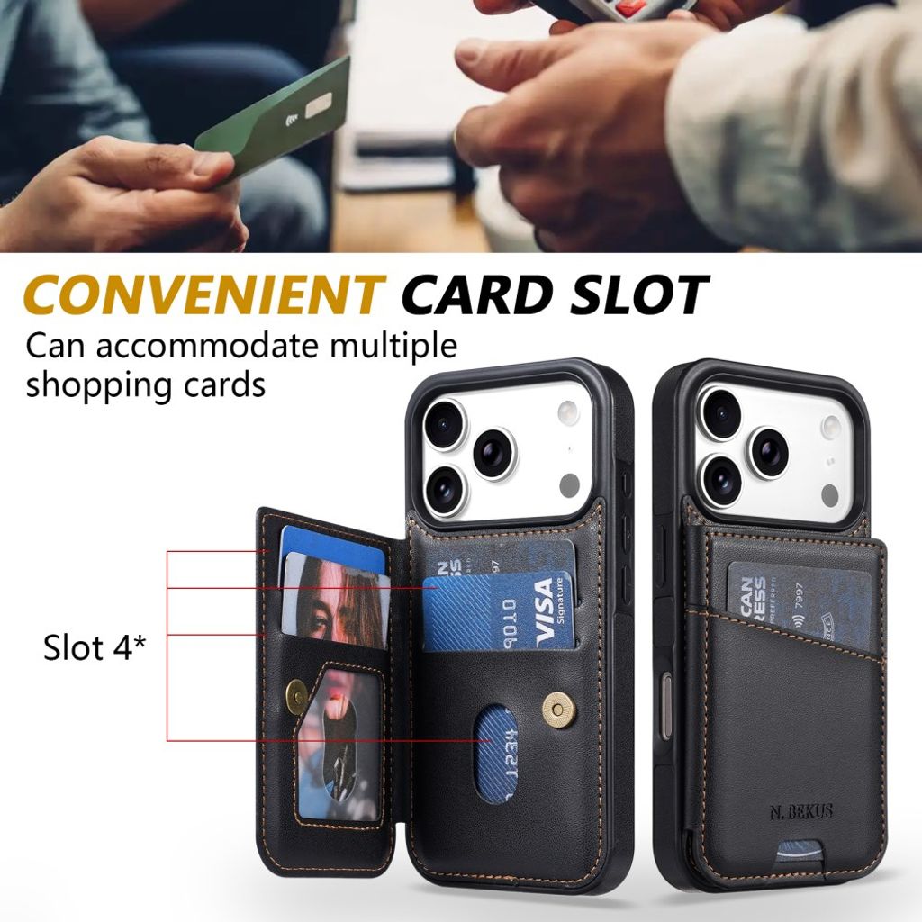 N.BEKUS iPhone 18 Pro/17 Pro Lompakkokuori RFID-suojauksella - Musta