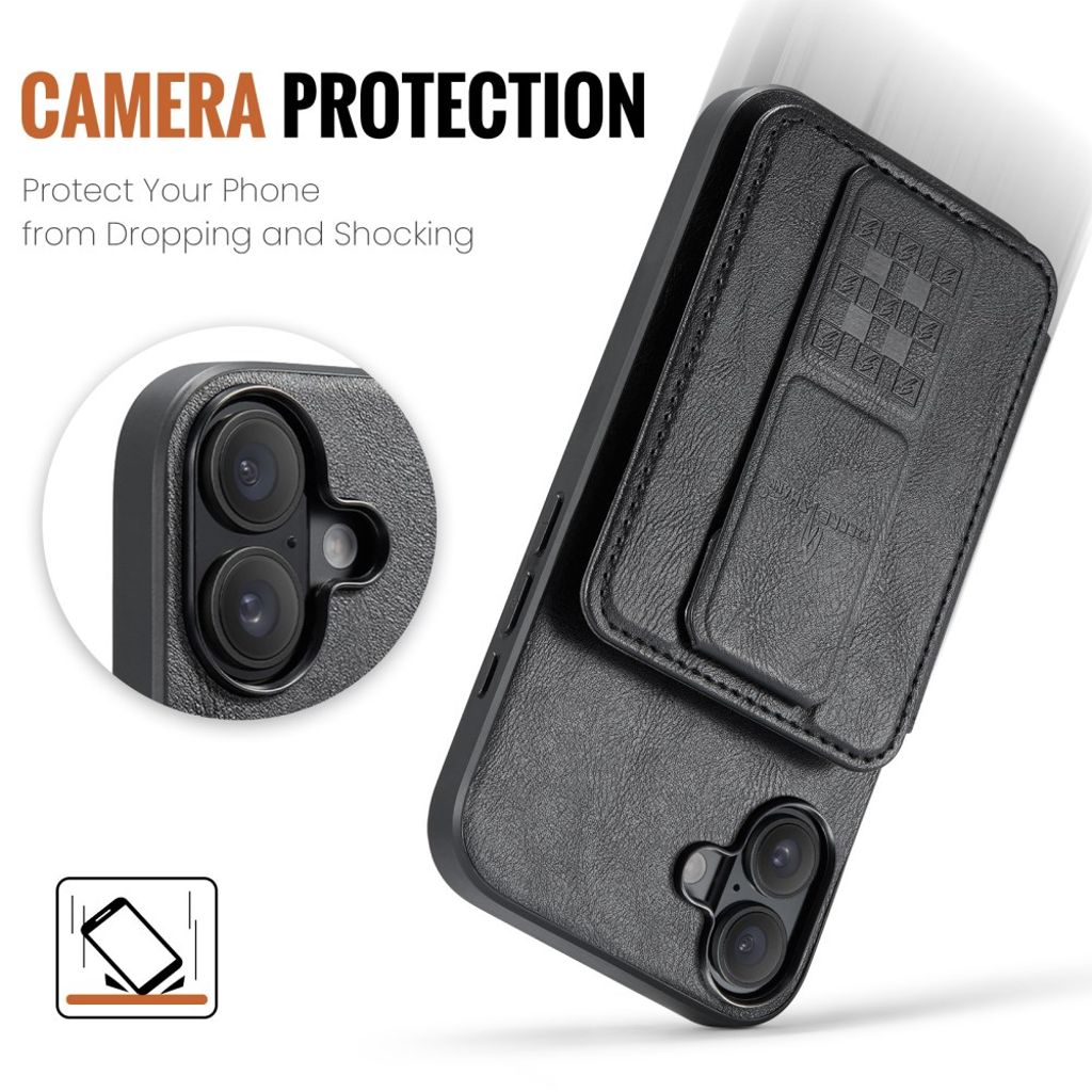 FIERRE SHANN iPhone 16 Case with Card slots - Black