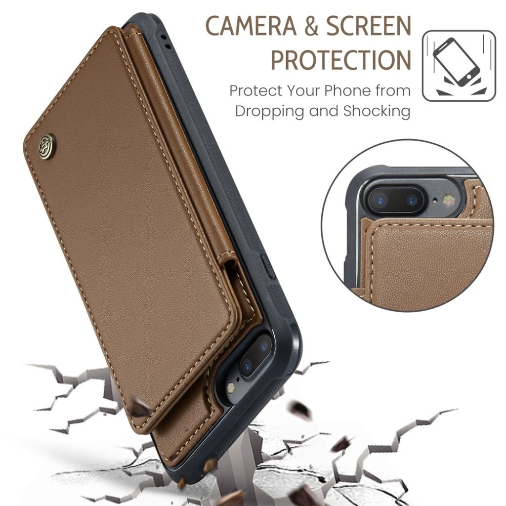 CASEME iPhone 6 Plus/6s Plus/7 Plus/8 Plus Kuori 5 Korttipaikka - Ruskea