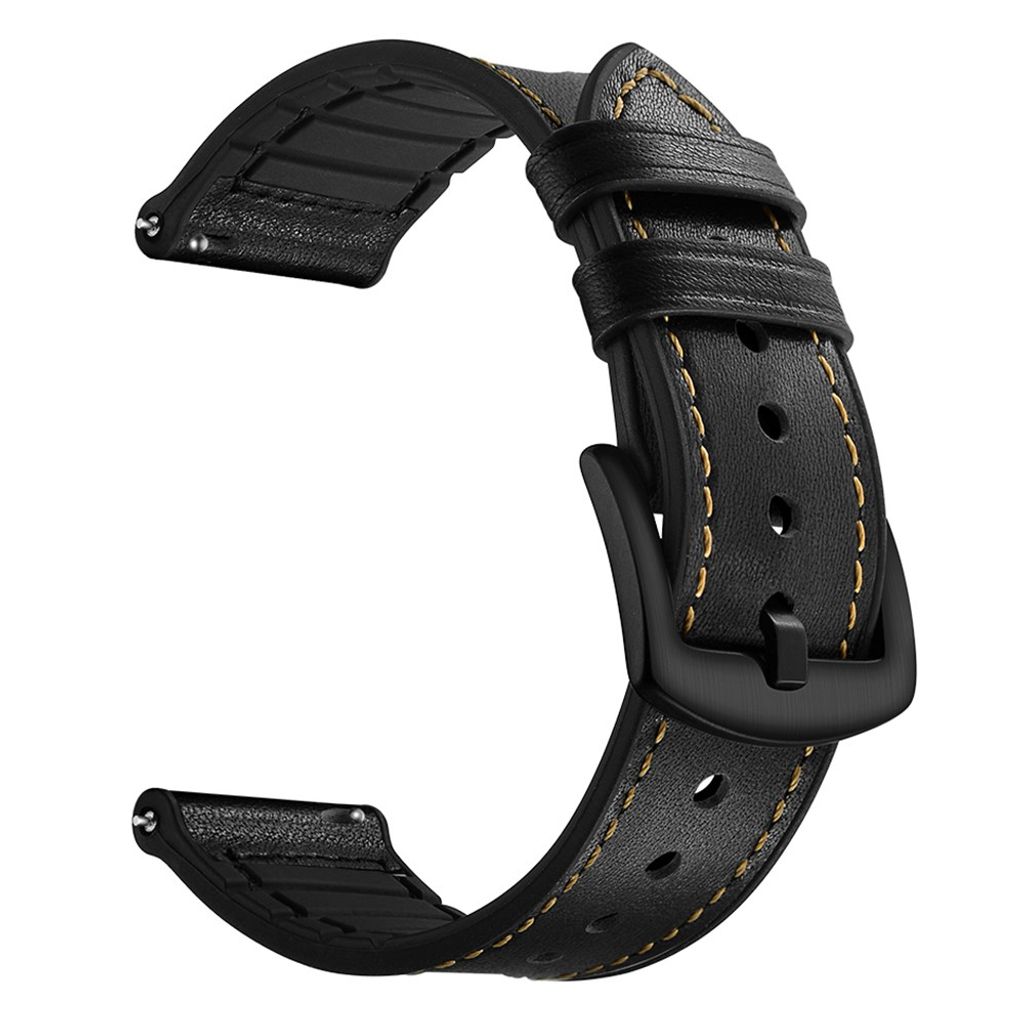 Huawei Watch GT/GT 2 jne. Kellon ranneke aitoa nahkaa/silikonia – musta