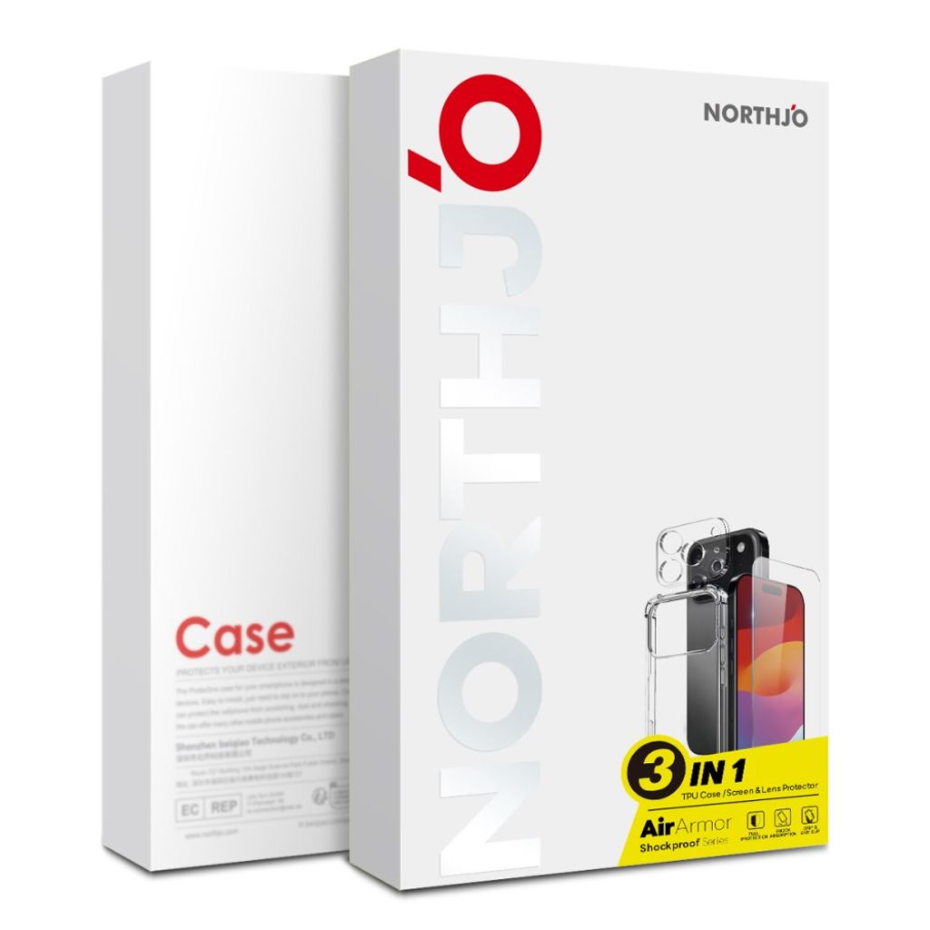 NORTHJO iPhone 18 Pro Max 3-in-1 Kuori + Näytön- ja Linssinsuoja - Läpinäkyvä