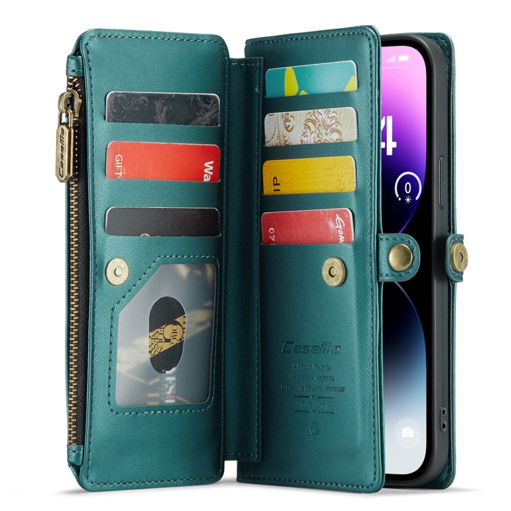 CASEME iPhone 14 Pro Max Pungcover Kortholder Stativ – Grøn