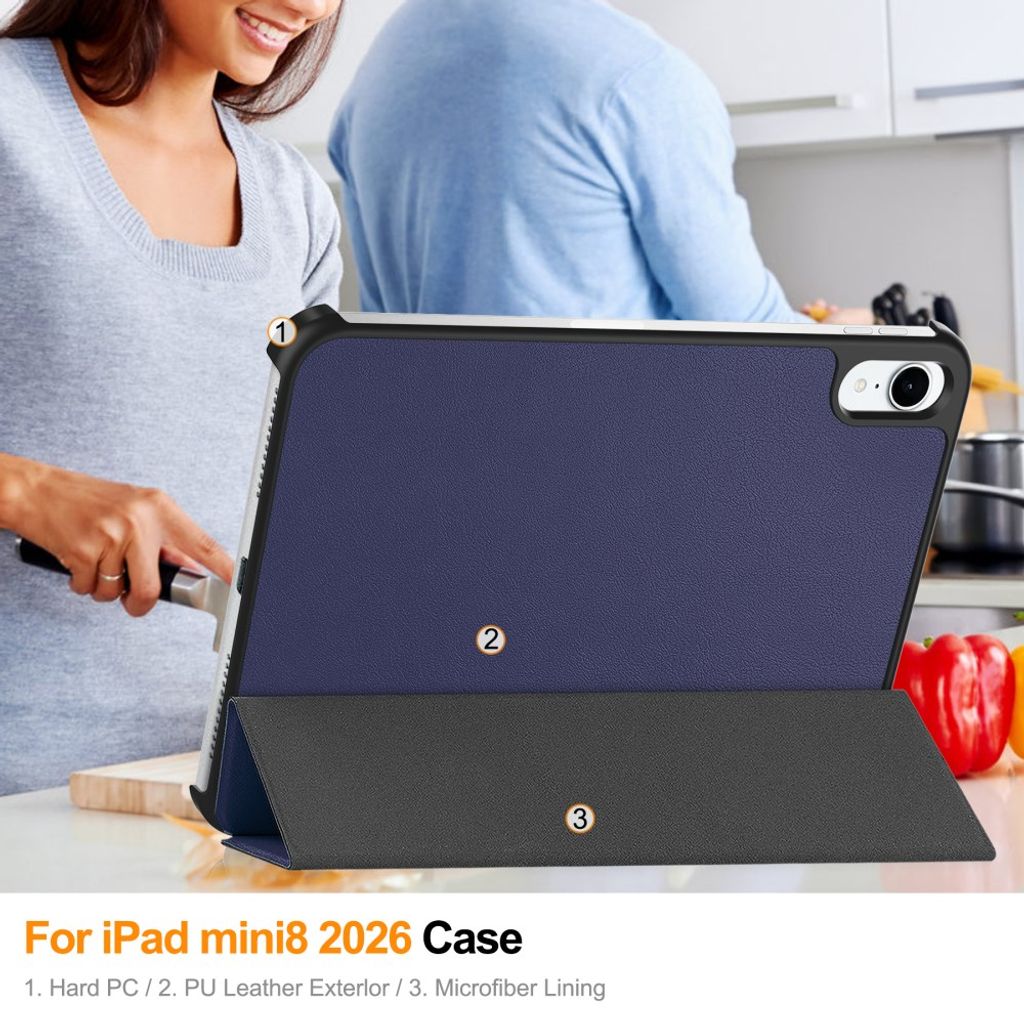 iPad Mini (2026) Tri-fold kotelo PU-nahkaa - Sininen