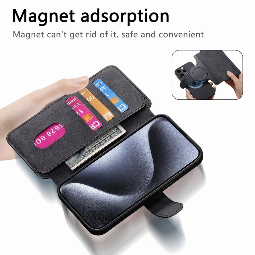 CASENEO iPhone 13 Pro Max Lompakkokotelo irrotettavalla lompakolla - Musta