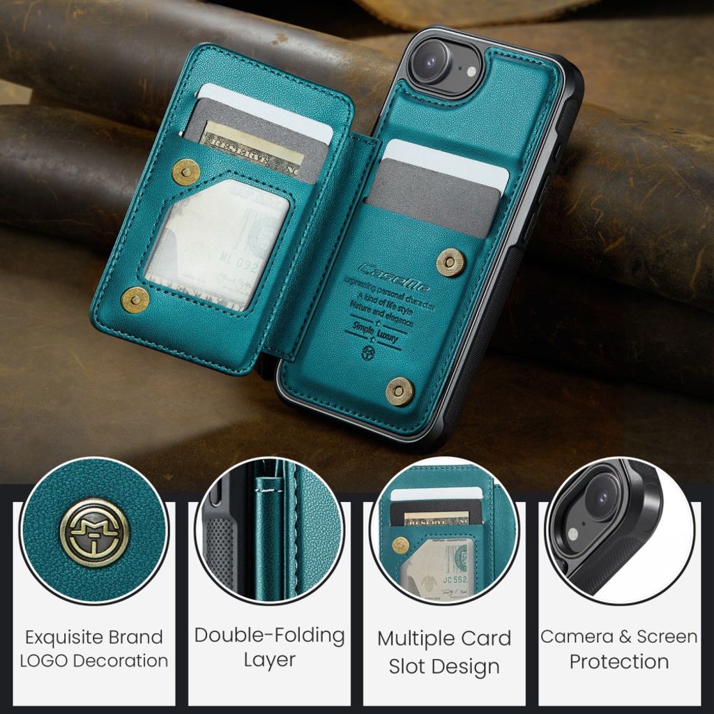 CASEME iPhone 16e Plånboksskal med RFID-blockerande Kortfack – Grön