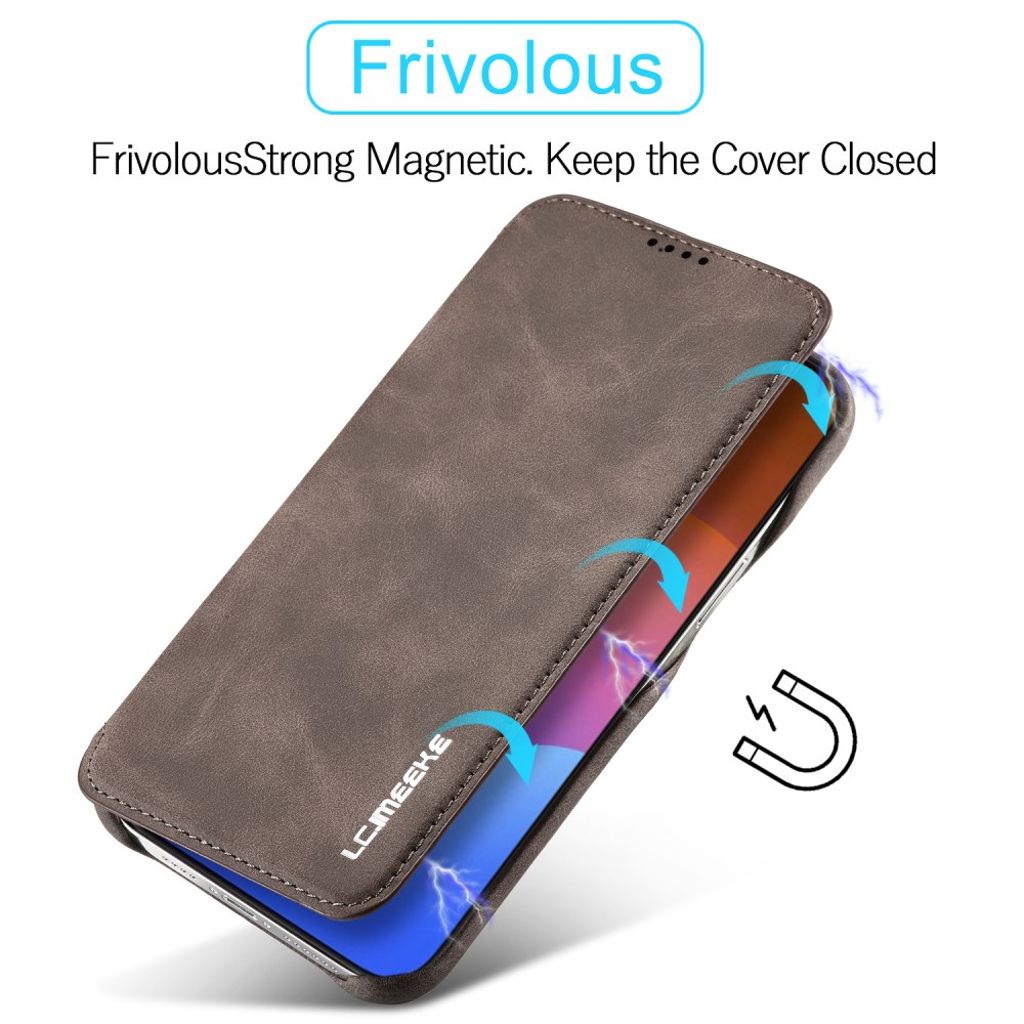 LC.IMEEKE iPhone 15 Pro Wallet Cover Card Holder Stand - Dark Brown