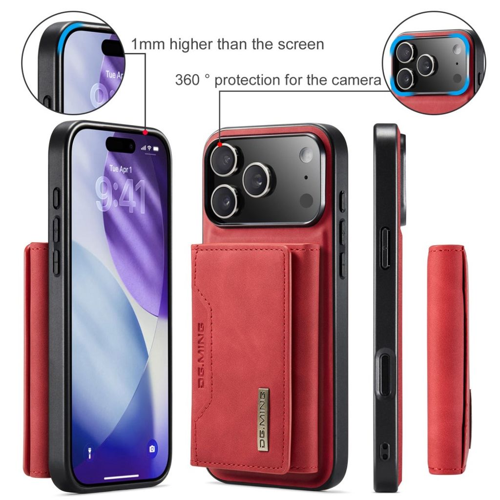 DG.MING iPhone 18 Pro/17 Pro Deksel med Avtakbar Lommebok - Rød