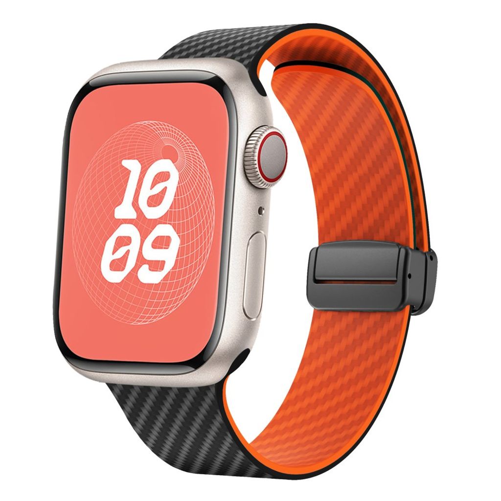 Apple Watch 42 / 41/ 40 / 38mm Klockarmband kolfibertextur - Svart/Orange