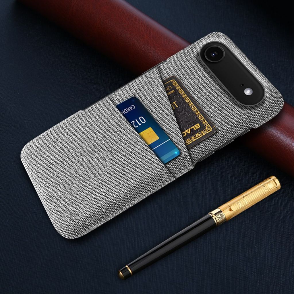 iPhone 17 Air Kuori, Tekstiili, 2 Korttipaikka - vaaleanharmaa