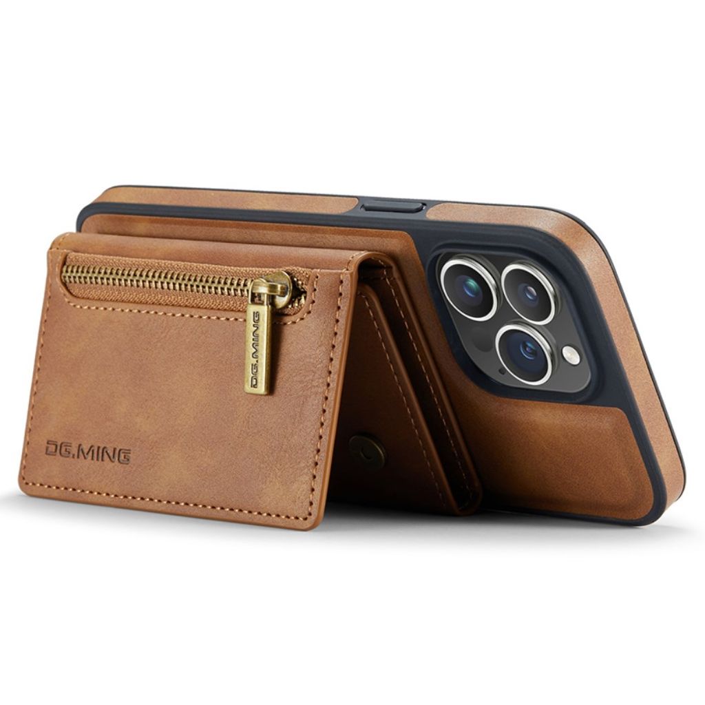DG.MING iPhone 13 Pro Max Wallet Case RFID Blocking/Jalusta - Ruskea