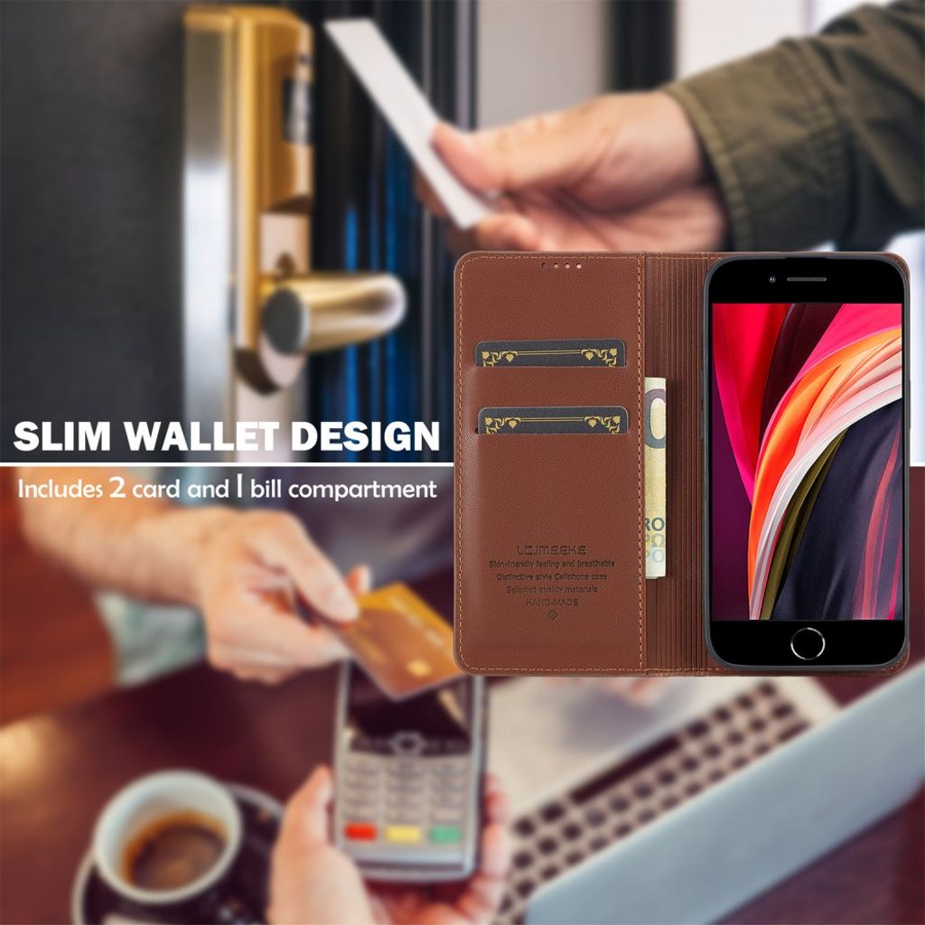 LC.IMEEKE iPhone 16e Plånboksfodral med Stativ – Brun