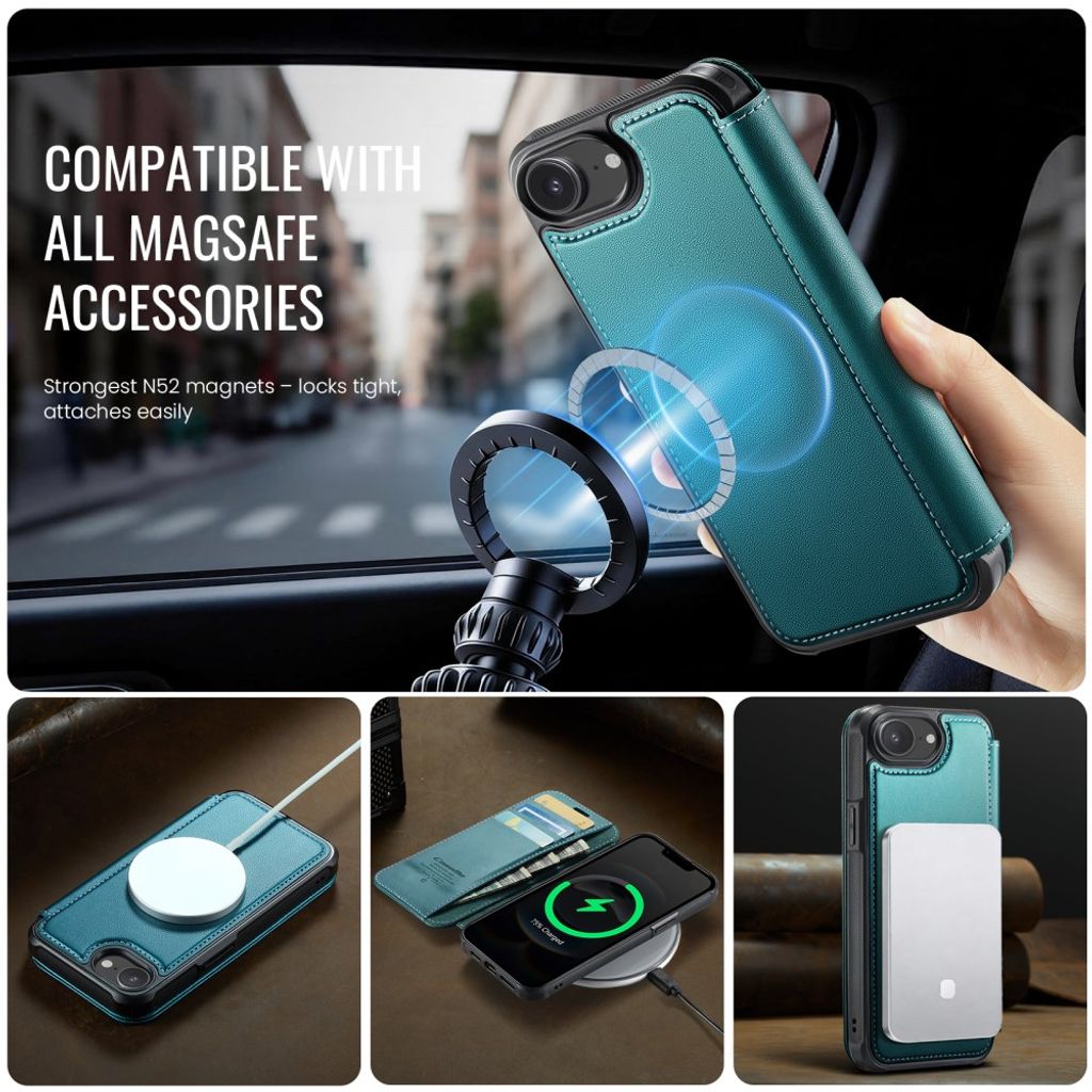 CASEME 053 iPhone 16e/iPhone 17e Lommeboketui MagSafe RFID Blokkerende - Turkis