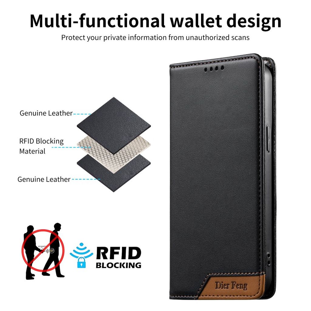 DIERFENG Xiaomi Poco C85x 5G/Redmi A7 Pro Plånboksfodral RFID Blocking - Svart