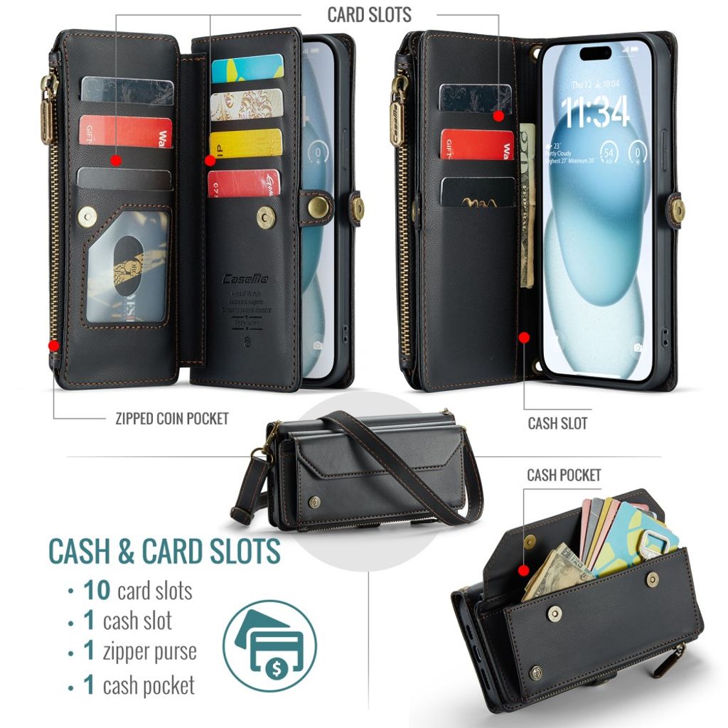 CASEME iPhone 15 Plus Etui med 10 Kortplads - Sort