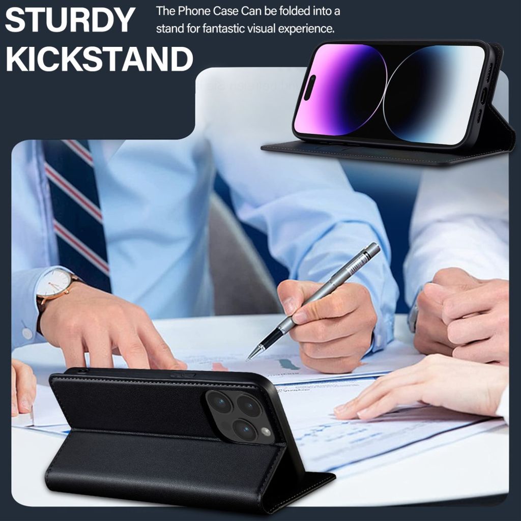 LC.IMEEKE iPhone 14 Pro Plånboksfodral Stativ PU-läder - Svart