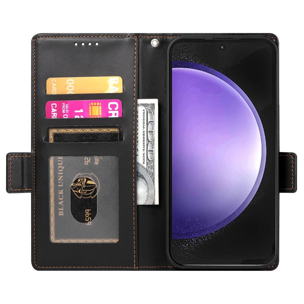 Samsung Galaxy S26 FE PU-skinnlommebokdeksel med stativ – svart